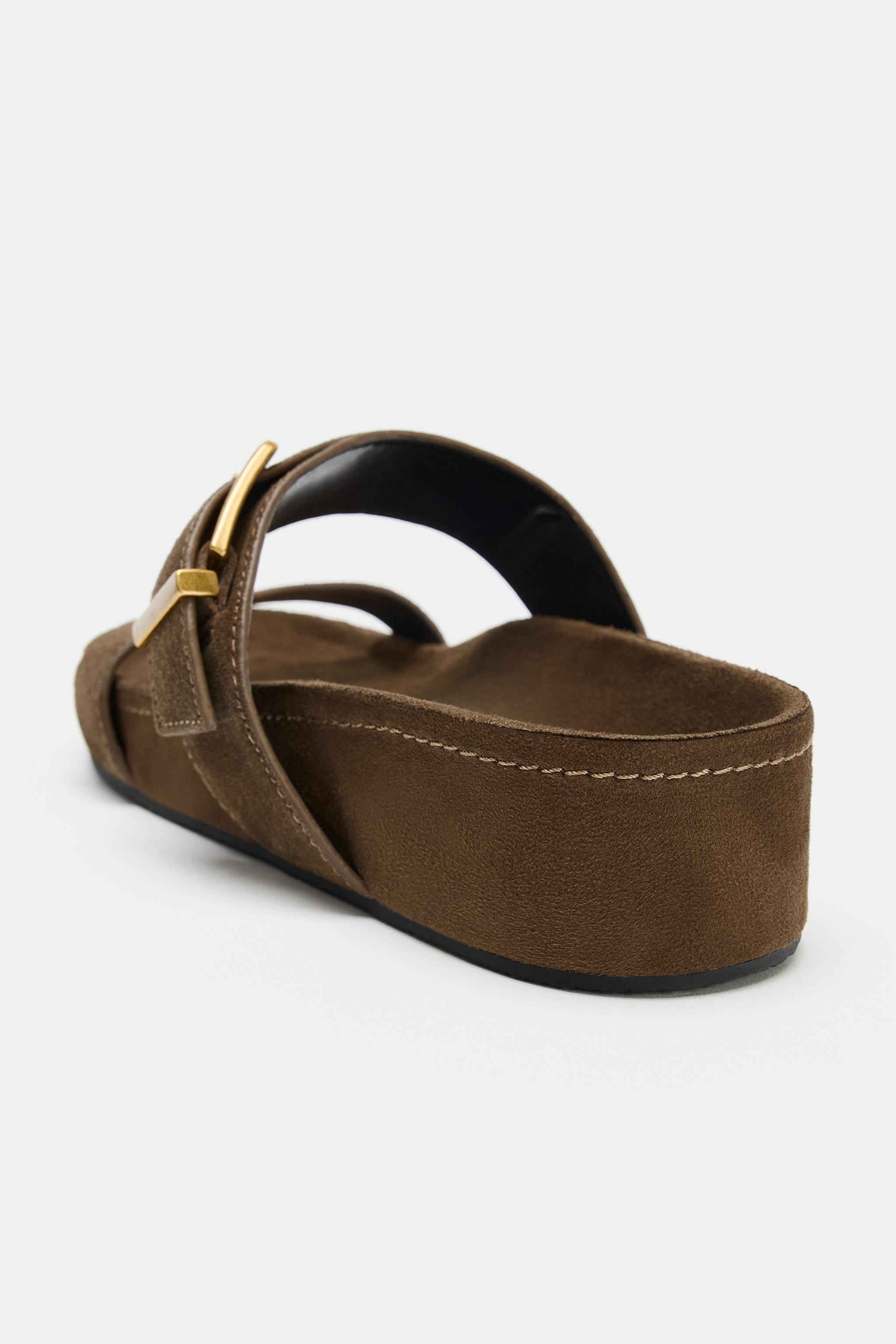 SANDALES À PLATEFORME EN CROÛTE DE CUIR